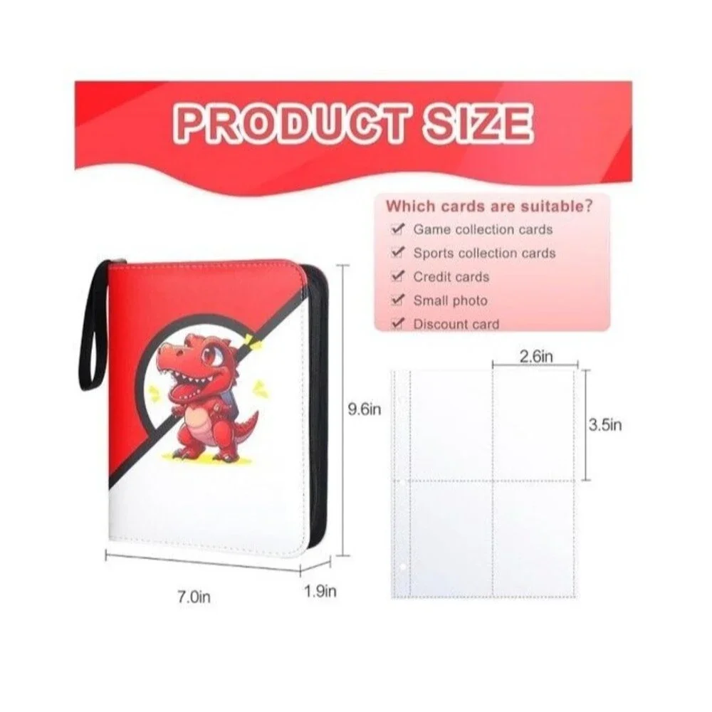 FantasDeck Trading Card Binder 4-Pocket ~Red Dinosaur ~Brand New~Holds 400 Cards